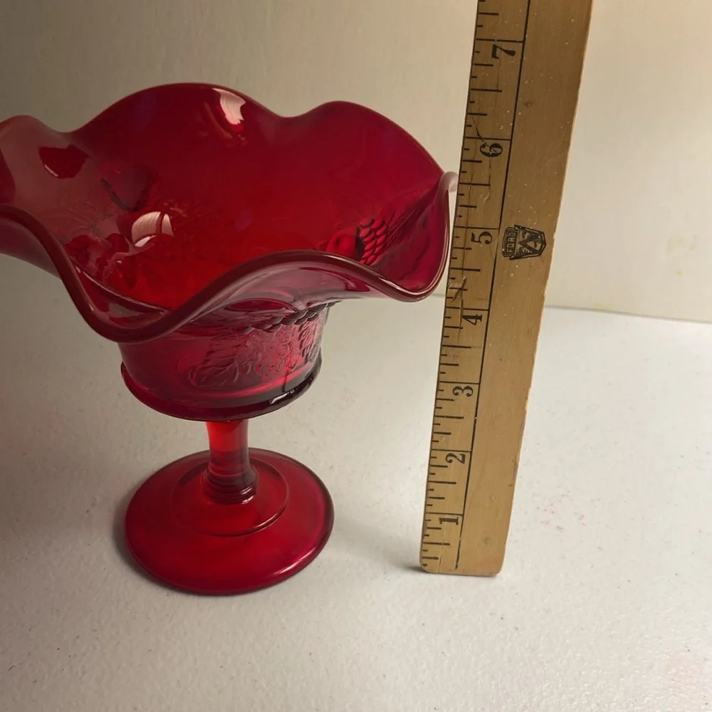 Ruby Red Ruffled Compote with Fruit Design - Picture 9 of 10